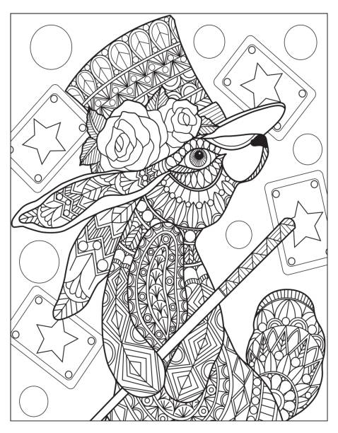 Magic Rabbit Coloring Page Bunny Coloring Page Pictures Illustrations, Royalty-Free Vector ...
