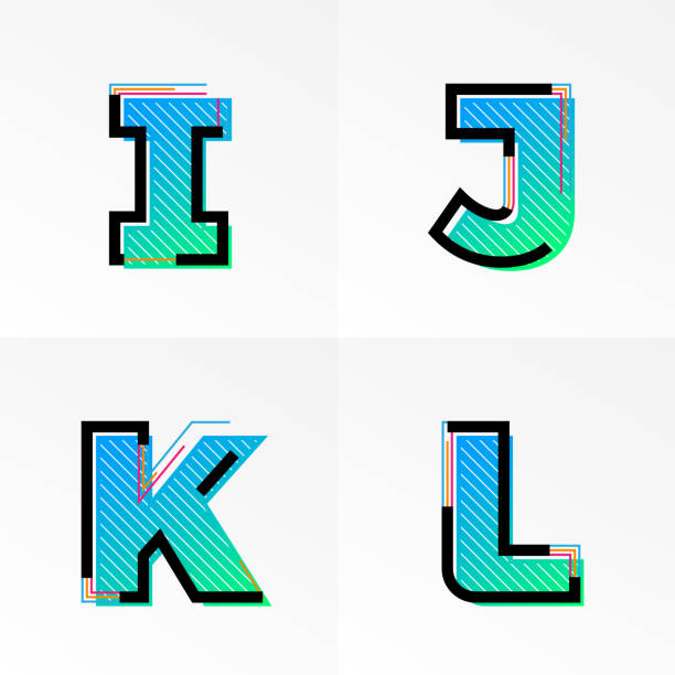 ilustraciones, imágenes clip art, dibujos animados e iconos de stock de fuente conjunto de alfabeto letras i, j, k, l del vector gradiente de color retro - letter i letter j letter k letter l