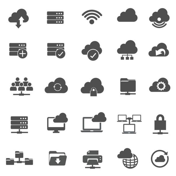 ilustraciones, imágenes clip art, dibujos animados e iconos de stock de tecnología de red - nubes