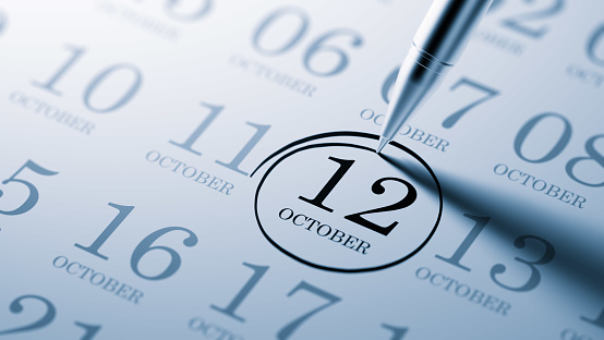 October 12 written on a calendar to remind you an important appointment.