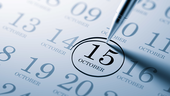 October 15 written on a calendar to remind you an important appointment.