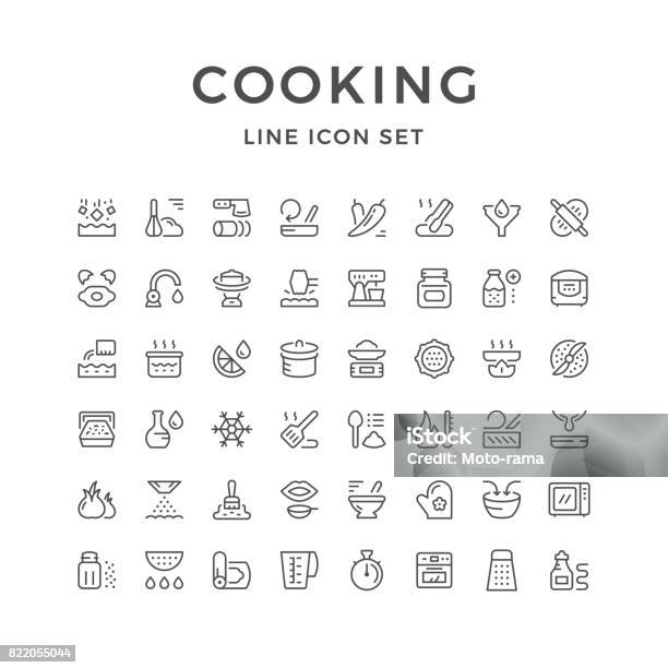 요리 관련된 설정된 라인 아이콘 아이콘에 대한 스톡 벡터 아트 및 기타 이미지 - 아이콘, 부엌, 요리법