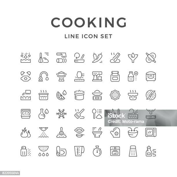 Cooking Related Set Line Icons Stock Illustration - Download Image Now - Icon Symbol, Kitchen, Recipe