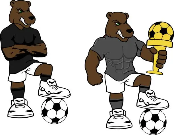 Vector illustration of soccer futbol strong bear cartoon set