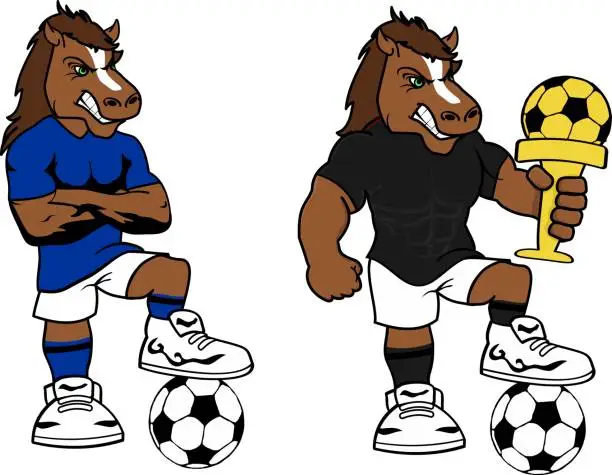 Vector illustration of soccer futbol strong horse cartoon set