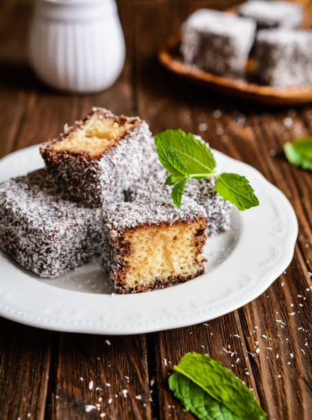 istock Lamington cakes with chocolate and coconut coating 822081190