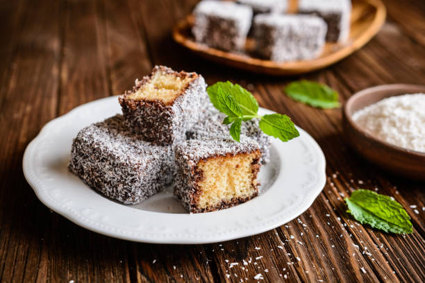 istock Lamington cakes with chocolate and coconut coating 822081292