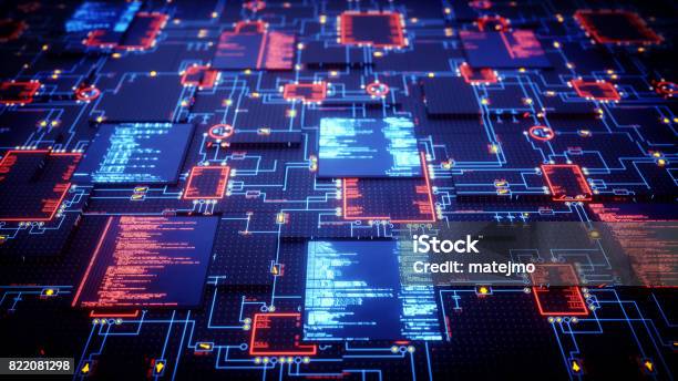 Futuristic Circuitry Close Up Stock Photo - Download Image Now - Technology, Computer Crime, Surveillance