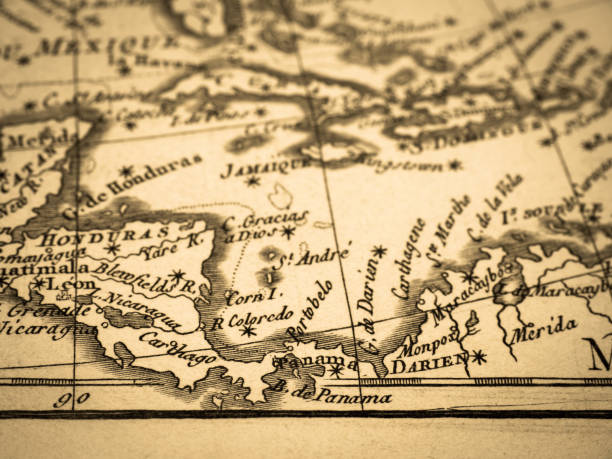 старая карта панама - cartography map el salvador photography стоковые фото и изображения