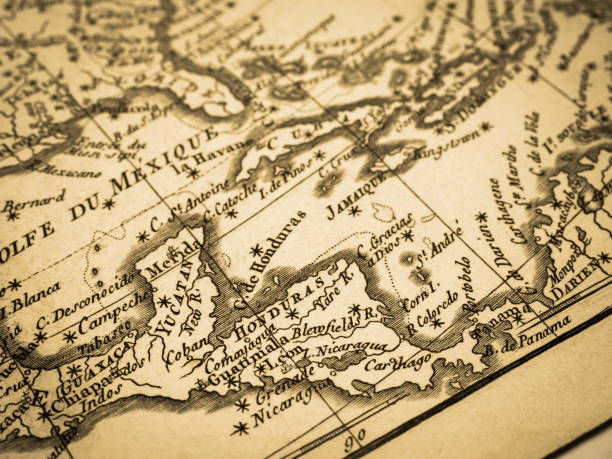 ancienne carte amérique centrale - cartography map el salvador photography photos et images de collection
