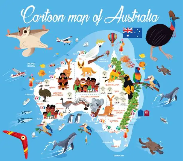 Vector illustration of Cartoon map of Australia