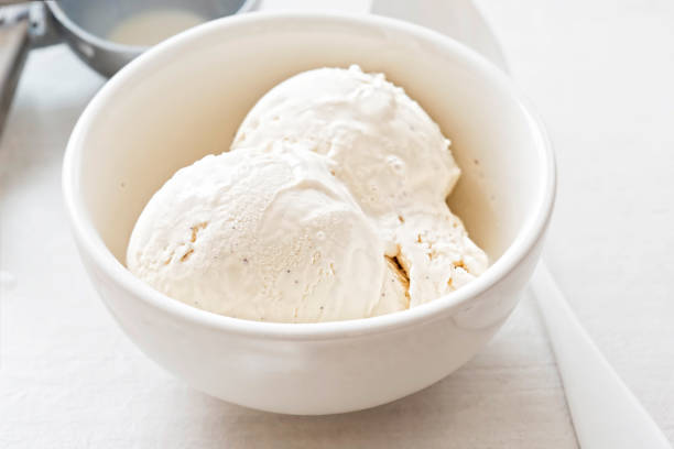 istock Vanilla ice cream scoops in white bowl 822111996