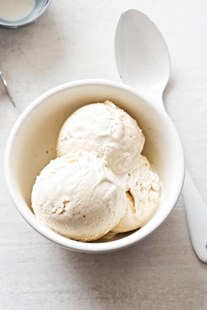 istock Vanilla ice cream scoops in white bowl 822112272