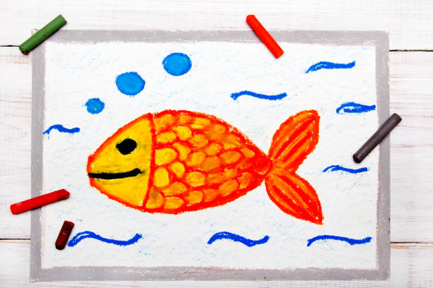 istock Colorful drawing: Goldfish in water, smilimg fish 822116068