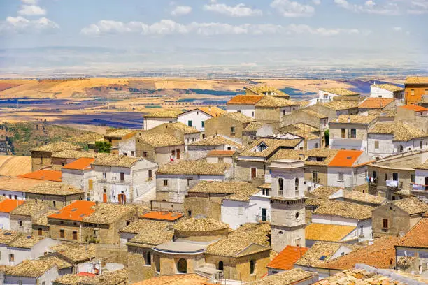 the apulia village of Bovino - Foggia province - Italy and the Tavoliere delle Puglie on the background