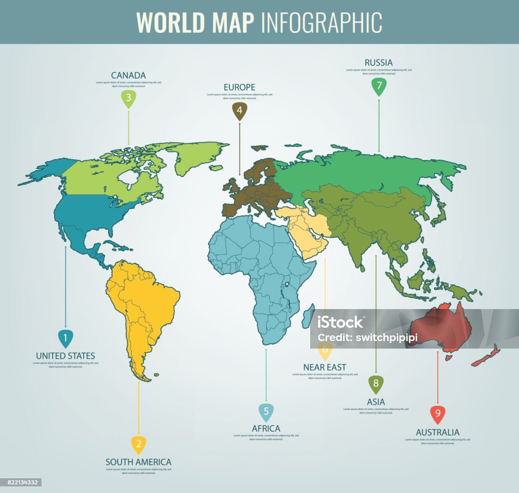 World map infographic template. All countries are selectable. Vector World map infographic template. All countries are selectable. Vector illustration World Map stock vector