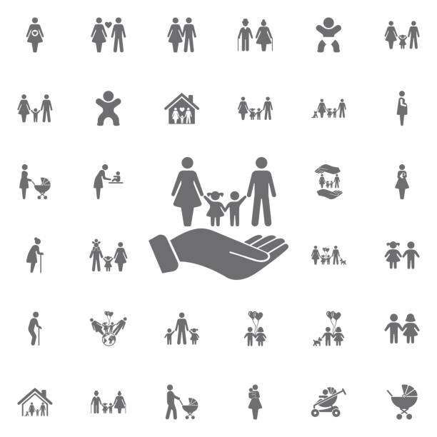 ilustraciones, imágenes clip art, dibujos animados e iconos de stock de familia y manos vector icono. signo seguro de vida. conjunto de iconos de la familia - doctor isolated healthcare and medicine human hand