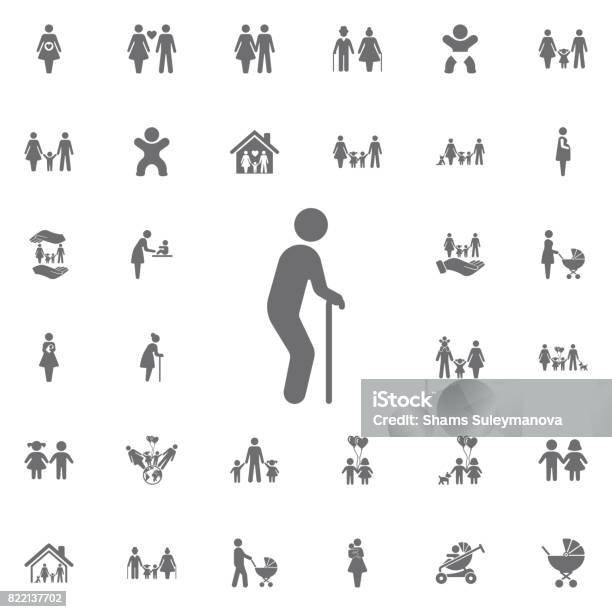 Old Man Vector Icon Set Of Family Icons Stock Illustration - Download Image Now - Icon Symbol, Aging Process, Senior Men