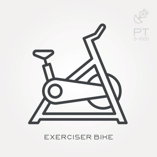 ilustraciones, imágenes clip art, dibujos animados e iconos de stock de bicicleta de ejercitador de icono de línea - bicicleta estática
