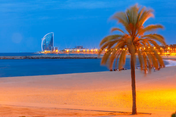 istock Barceloneta Beach in Barcelona at night, Spain 822145986
