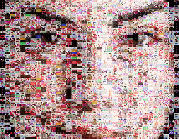 female beauty portrait made out of makeup imagery - mozaïek stockfoto's en -beelden