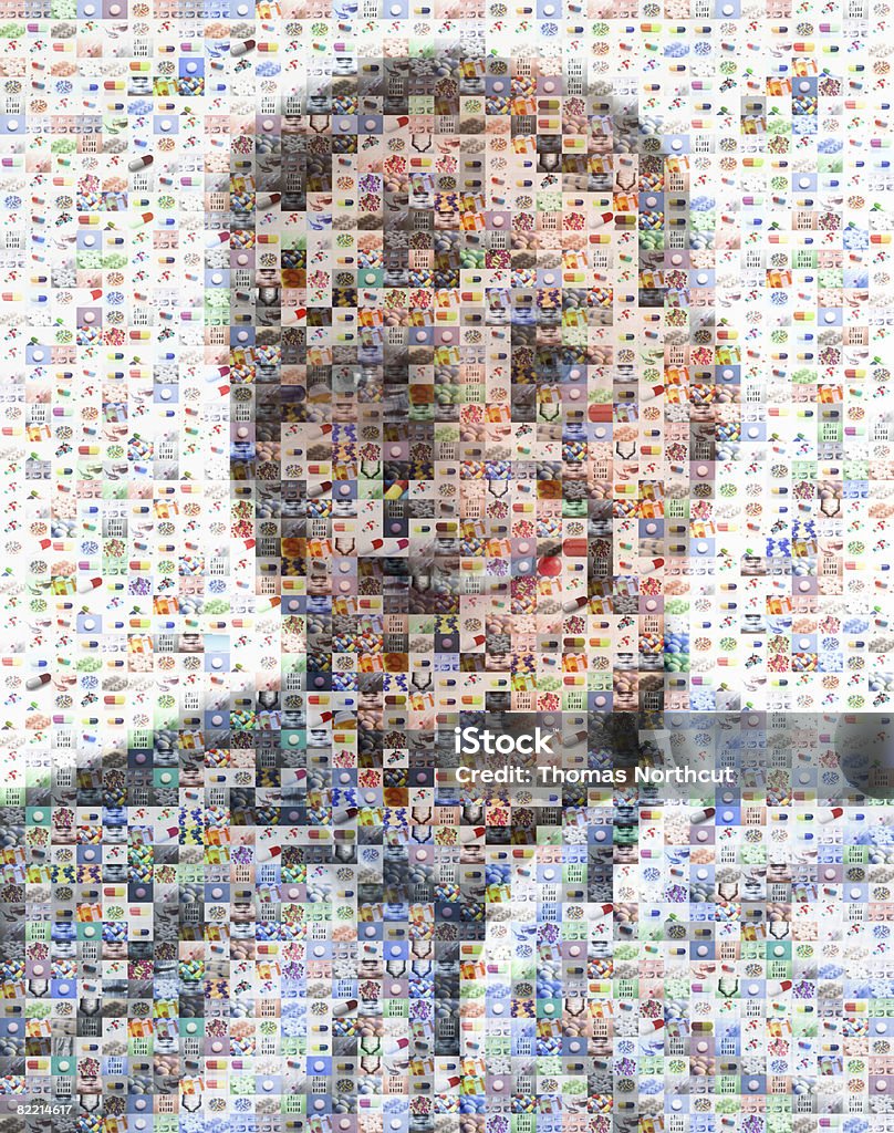 Male senior made out of pill imagery  Mosaic Stock Photo