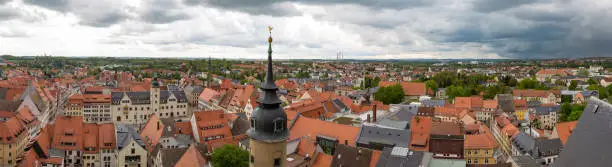 high angle panoramic view over Freiberg, Germany, seen from the St. Peter church