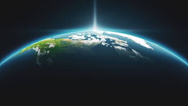 Cinematic Crescent Earth View From Space At Daytime With Sunrise Cinematic crescent Earth view from space at daytime with sunrise. planet earth photos stock pictures, royalty-free photos & images