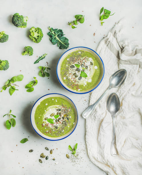 istock Spring broccoli cream soup with mint and coconut cream 822162622