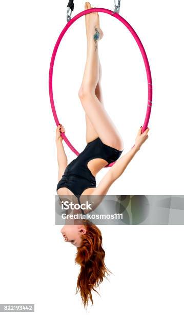 Woman In An Airy Ring Hanging Upside Down On A White Background Stock Photo  - Download Image Now - iStock