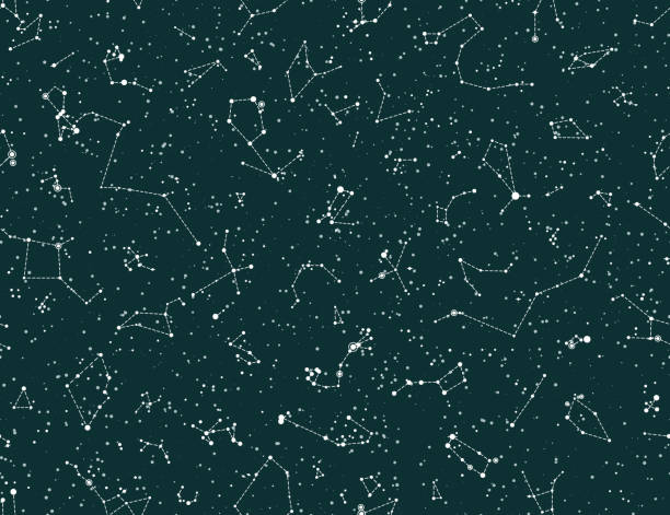 Vector seamless pattern with constellations Vector seamless pattern with constellations on green chalkboard background. Astronomy scientific school background constellation stock illustrations