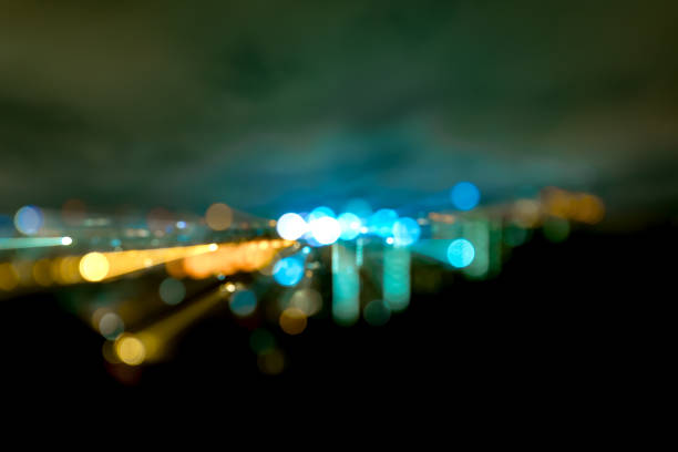 Blur image of Hong Kong night view with circle bokeh
