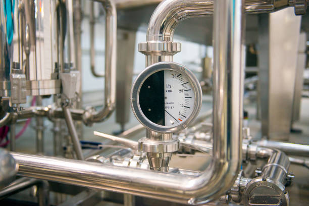 istock Industrial pressure meter - barometer and water pipes 822250520
