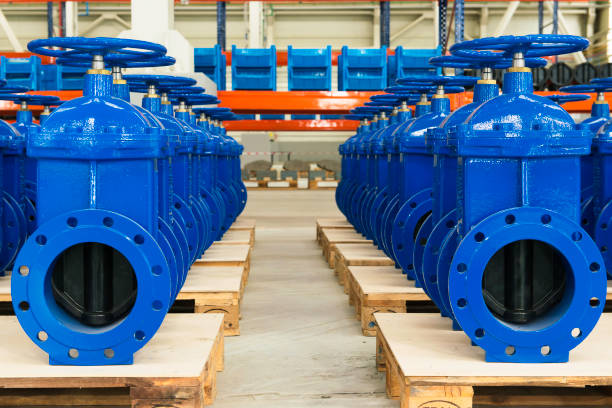 istock New water pipelines with valve on plant`s stock. 822256680