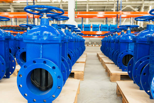istock New water pipelines with valve on plant`s stock. 822256684
