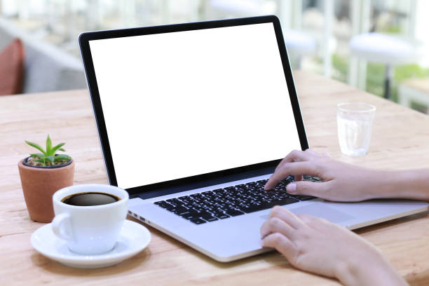 istock Businessman at work using a desktop computer of the blank screen 822258226