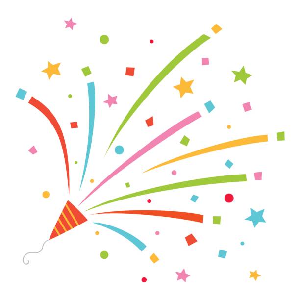 Colorful party popper party,popper,confetti,celebration,surprise,cracker,holiday,event,design streamers and confetti stock illustrations