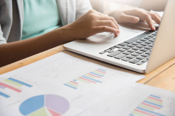 istock Business woman hands using laptop for her work. 822272606
