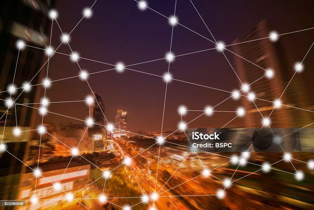 modern cityscape and wireless sensor network City Stock Photo