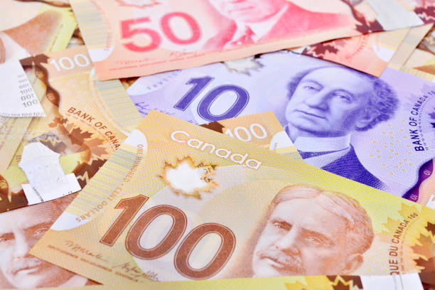 nahaufnahme von kanadische banknoten (cad) hintergrund - number 110 stock-fotos und bilder