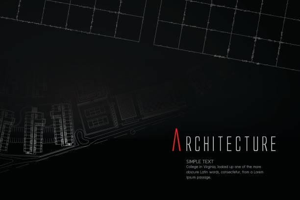 청사진 cad 건축 계획 도면 검은 바탕에 흰색 - drawing compass architecture work tool engineering stock illustrations