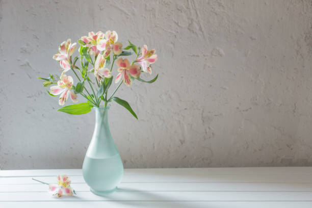 istock Alstroemeria in vase on grunge white background 822306814