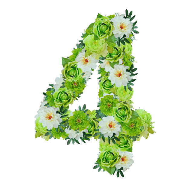 istock Number 4 from green and white flowers isolated on white 822314678
