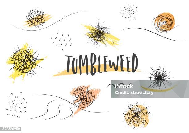 Vector Set Of Handdrawn Black Tumbleweed Silhouettes Of Different Types And Sizes Stock Illustration - Download Image Now