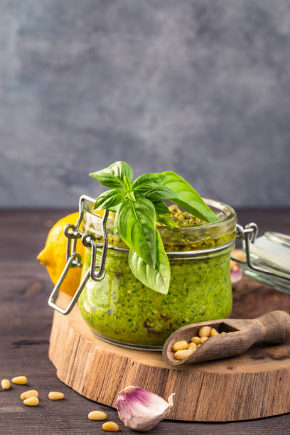 istock Jar of basil pesto 822330364