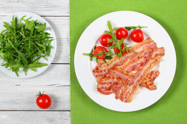 istock delicious crispy fried bacon slices on plate 822344078