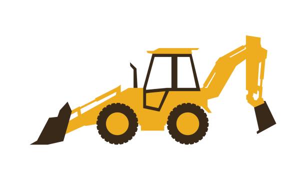 koparko-ładowarka ikon. maszyny budowlane. ilustracja wektorowa. elegancki styl. - loading earth mover skidding construction equipment stock illustrations