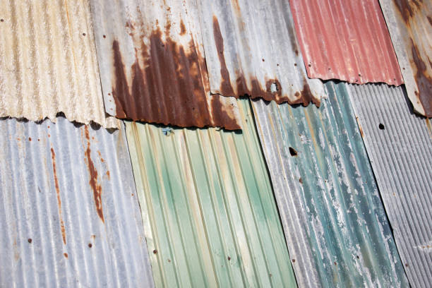istock Old rusty metal sheet roof texture. 822348226