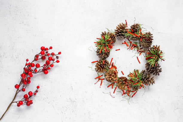istock Christmas background with decorations and gift boxes on wooden board. 822358098