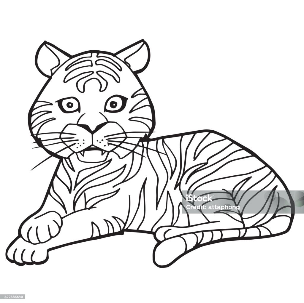 cartoon cute tiger coloring page vector illustration Animal stock vector